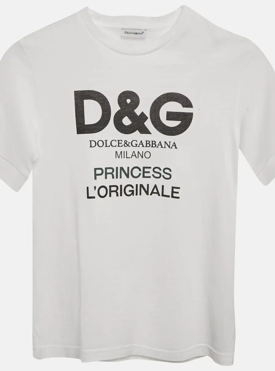Dolce & Gabbana Kids White Logo Print Cotton Crew Neck T-Shirt 4 Yrs