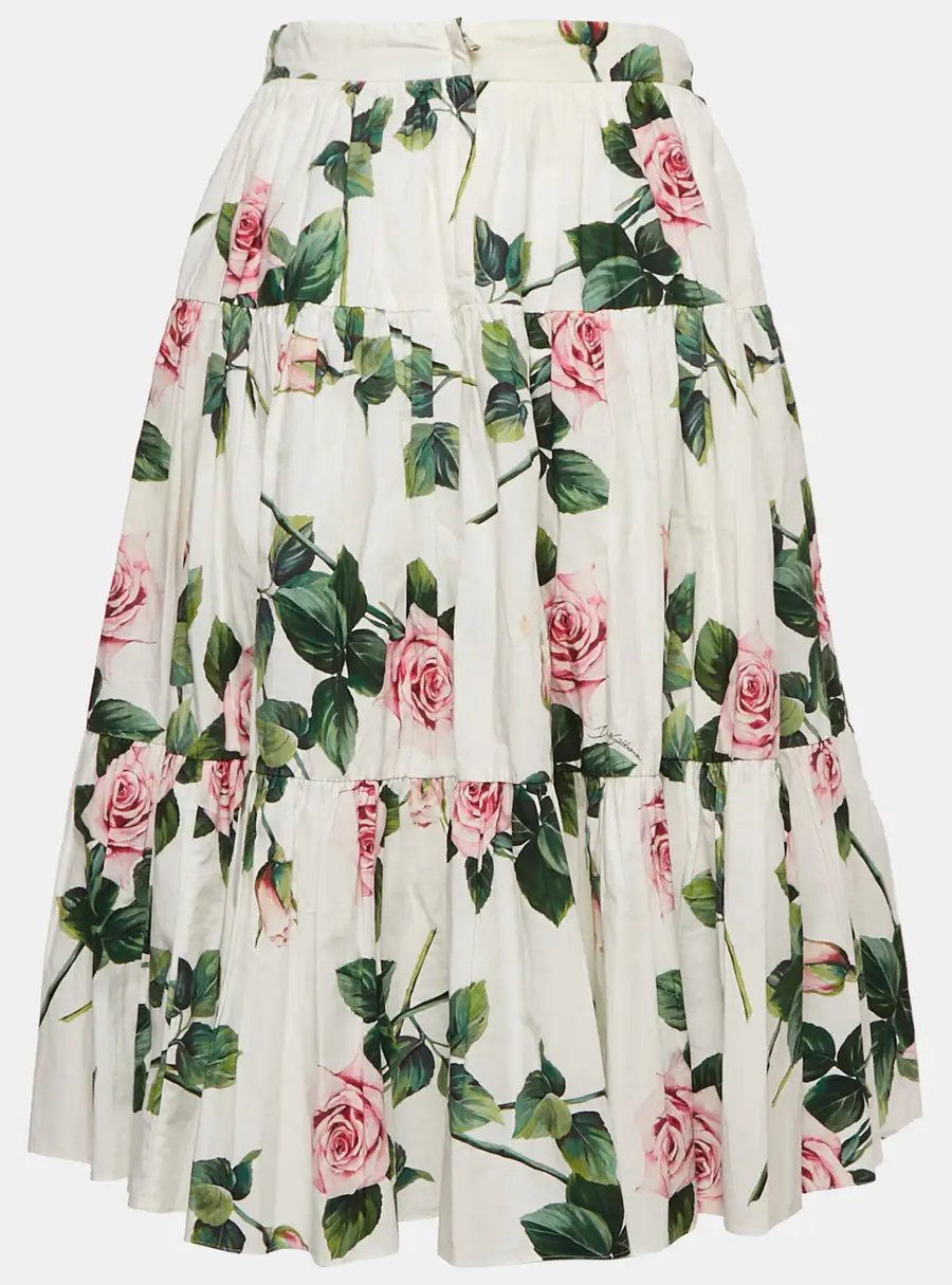 Dolce & Gabbana Kids White Floral Print Cotton Tiered Skirt 11-12 Years