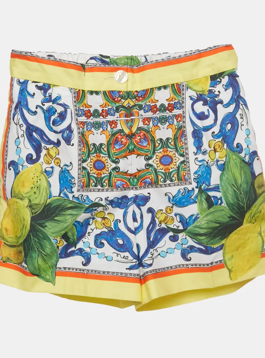 Dolce & Gabbana Kids Yellow/Blue Majolica Print Poplin Shorts 6Yrs