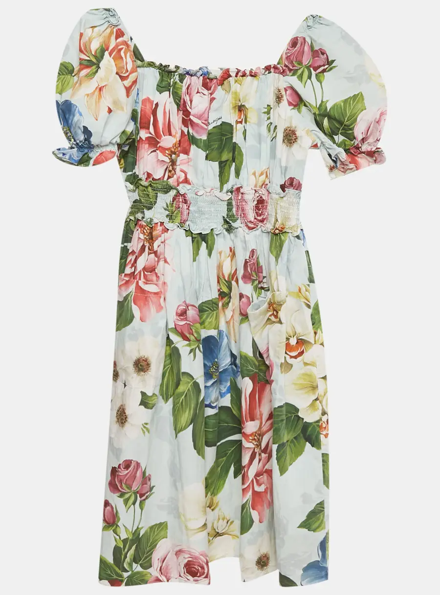 Dolce & Gabbana Kids Blue Floral Print Poplin Dress 11-12Yrs