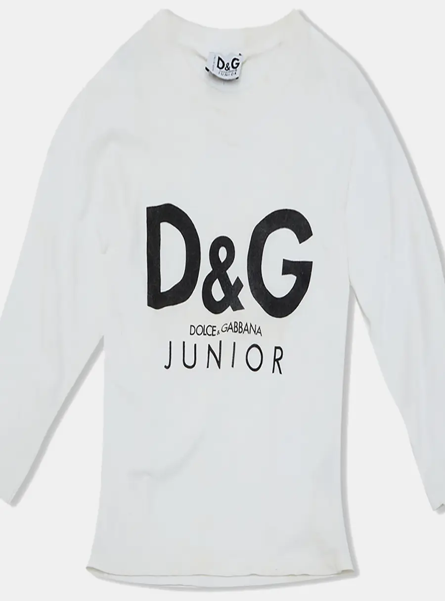 D&G Junior White Logo Print Cotton Full Sleeve T-Shirt 5Y