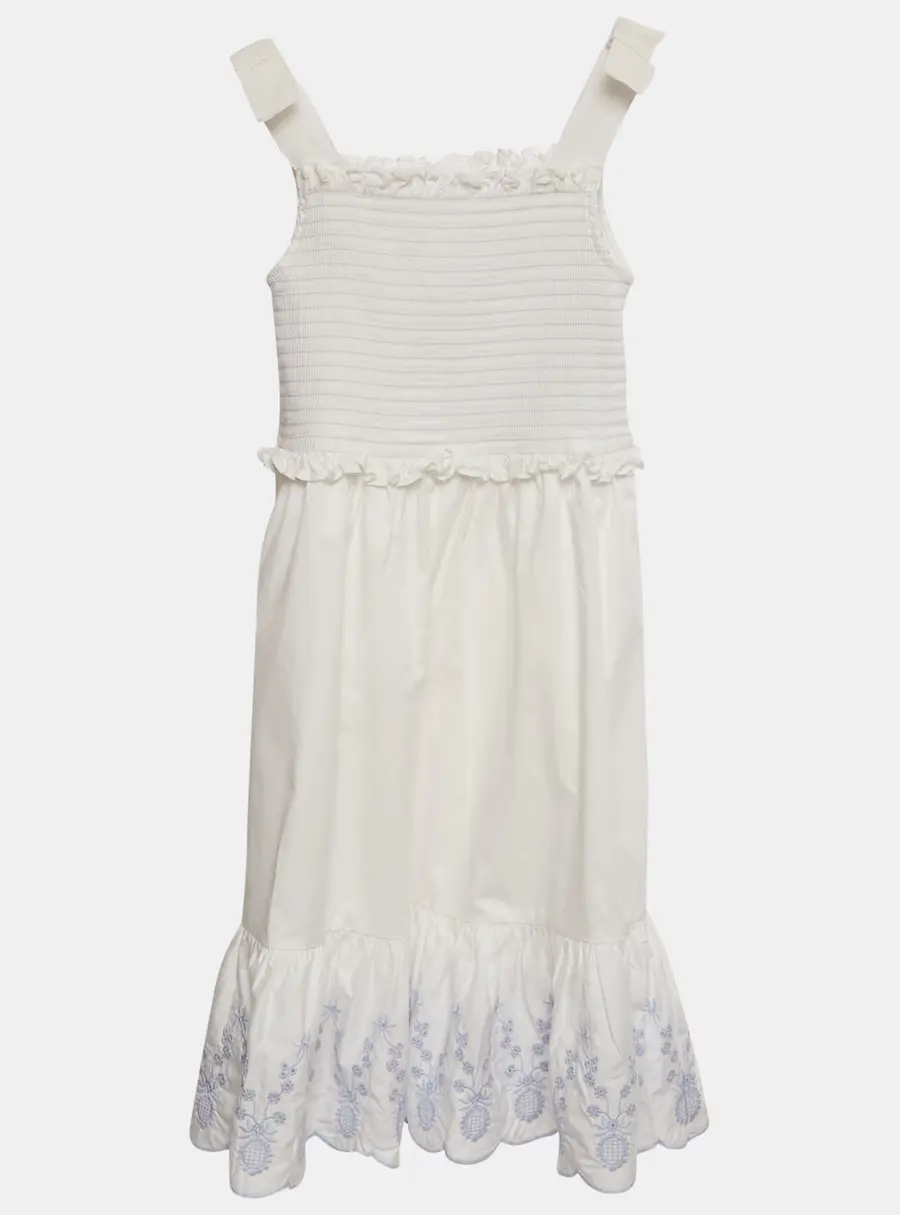 Self-Portrait White Embroidered Cotton Smocking Dress 6-7Yrs