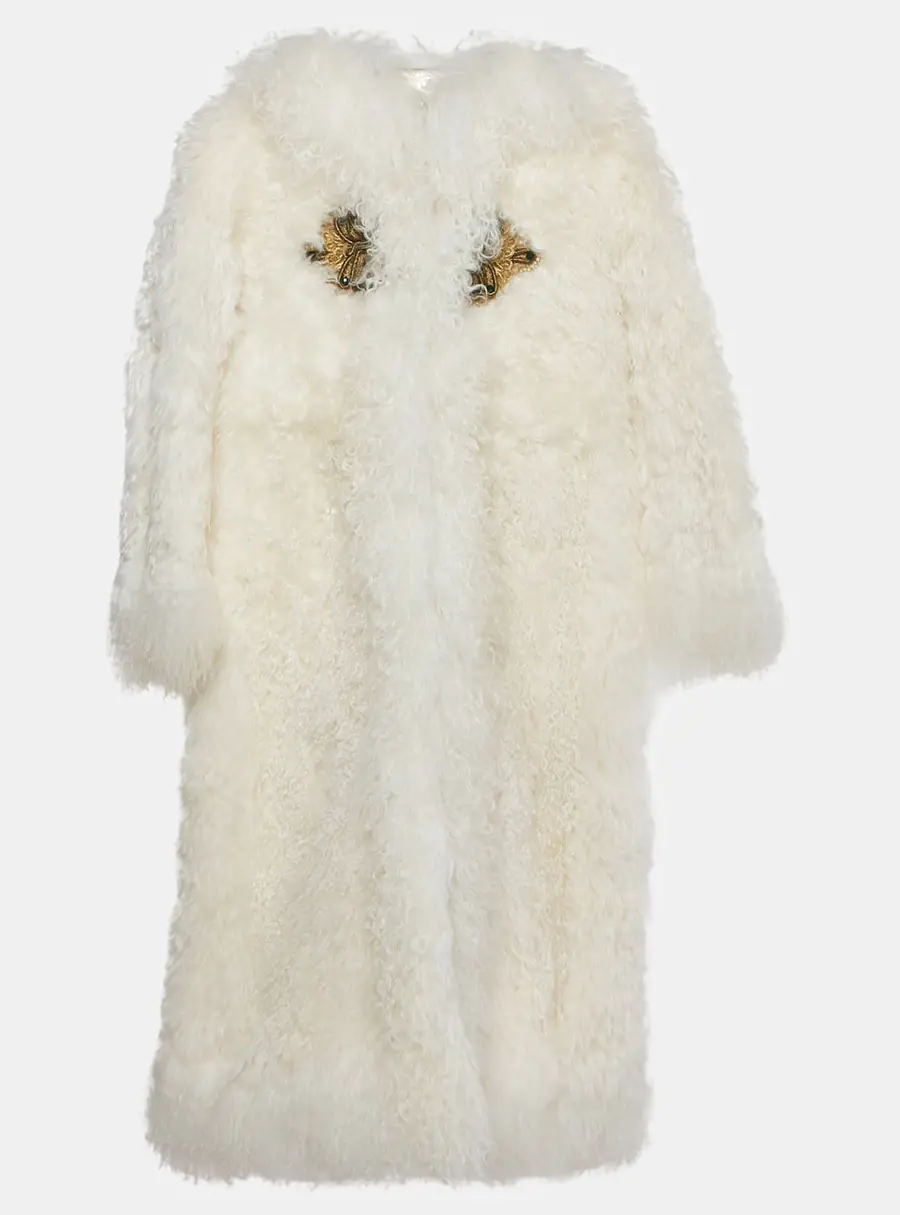 Dolce & Gabbana White Lamb Fur Apllique Detail Coat 7-8 Years