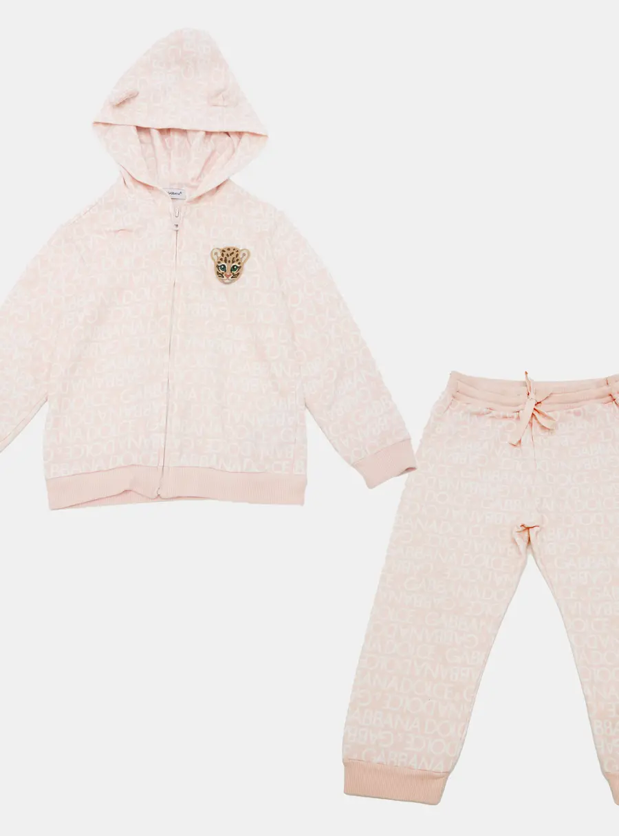 Dolce & Gabbana Pink Monogram Pattern Leopard Patch Hoodie and Pant Set 2-3 Yrs