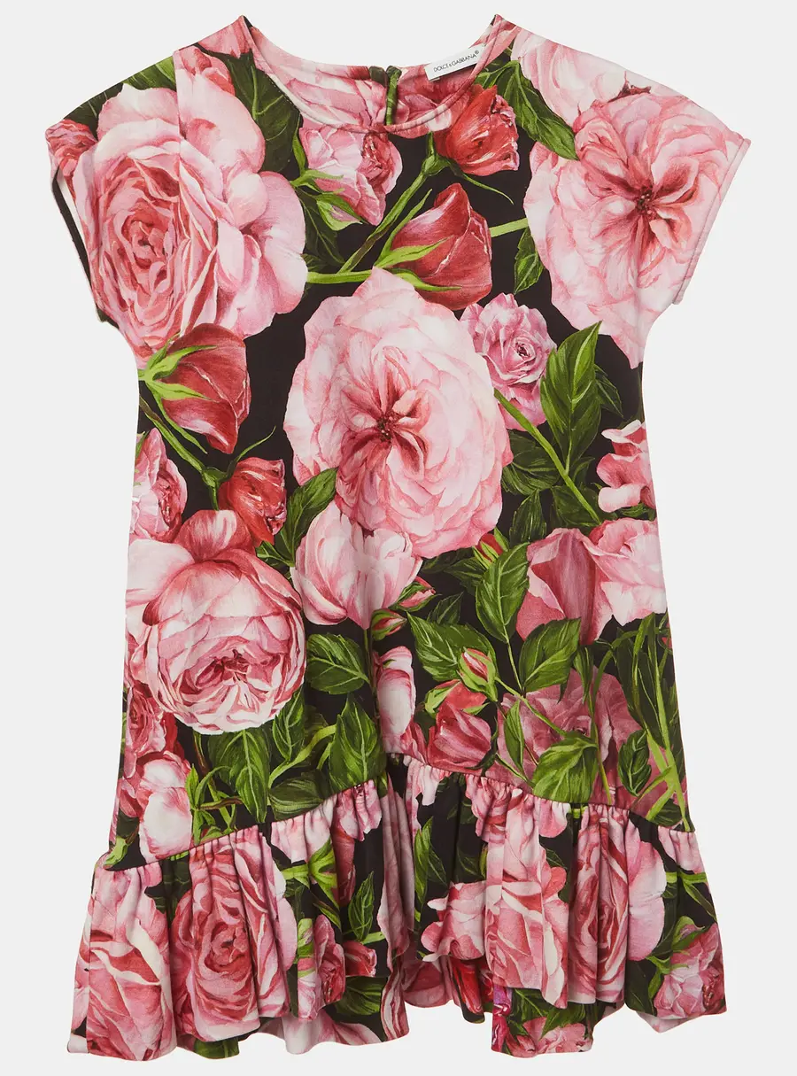 Dolce & Gabbana Kids Pink/Green Rose Print Jersey Dress 5Yrs