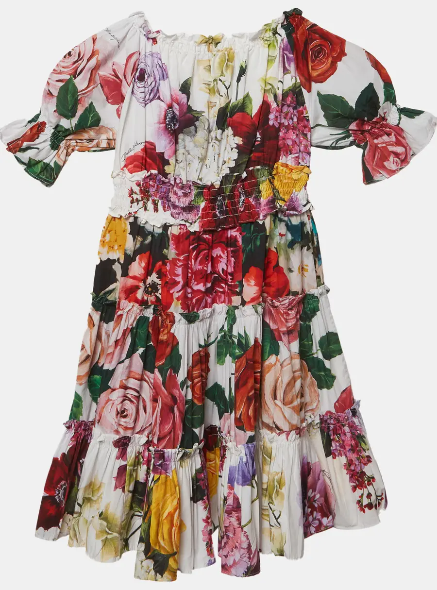 Dolce & Gabbana Multicolour Floral Print Cotton Tiered Dress 4 Yrs