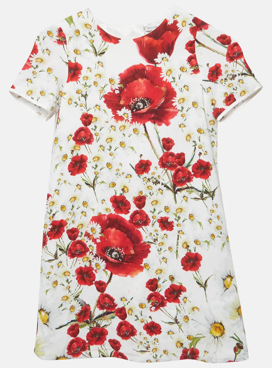 Dolce & Gabbana white Floral Printed Crepe Dress 7/8 Years