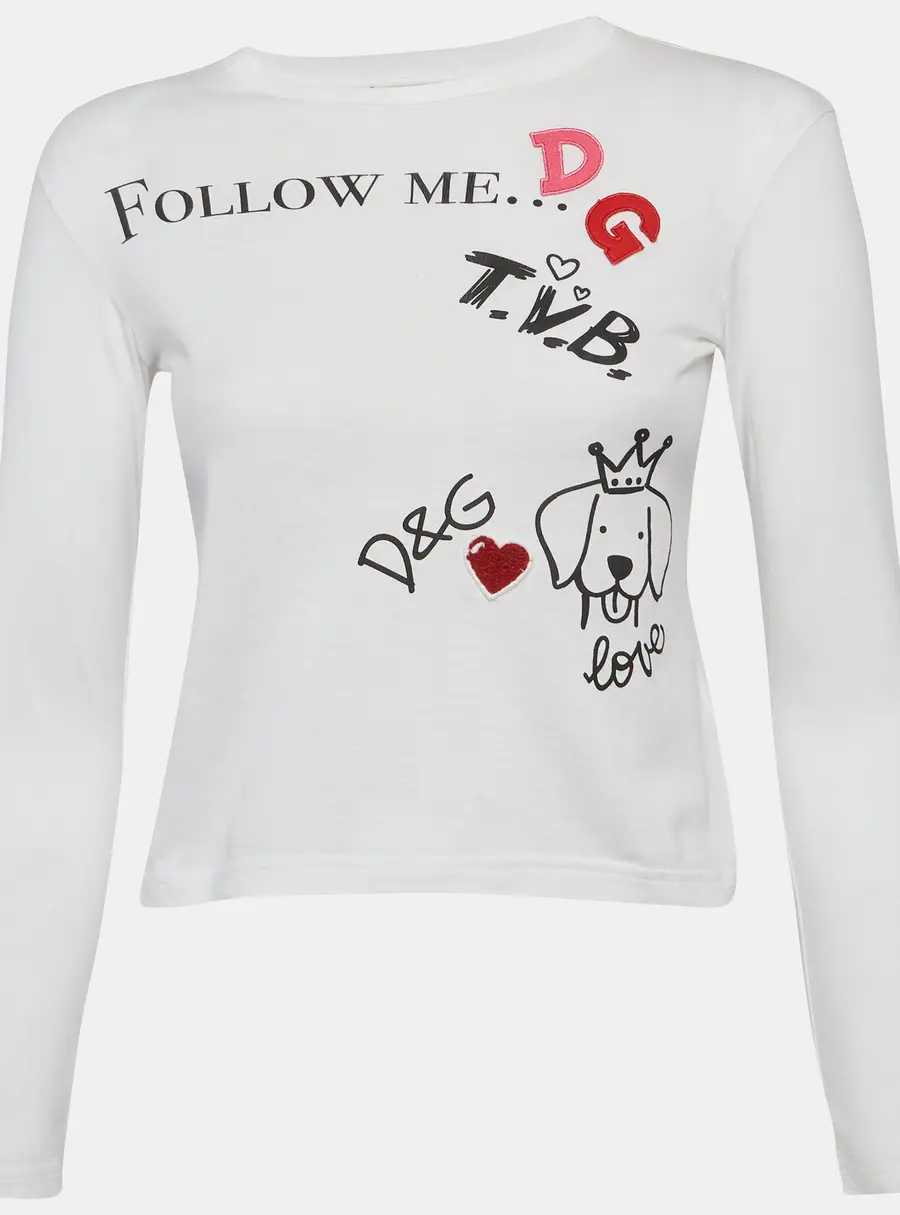 Dolce & Gabbana White Graphic Print Logo Detail T-Shirt 7/8 Yrs