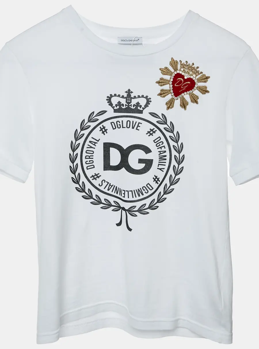 Dolce & Gabbana Kids White DG Graphic Jersey Knit T-shirt 7-8 Yrs