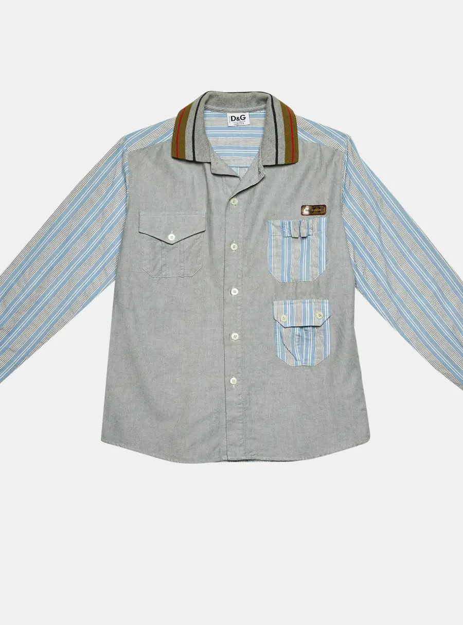 D&G Junior Grey/Blue Cotton Button Front Shirt 10 Yrs