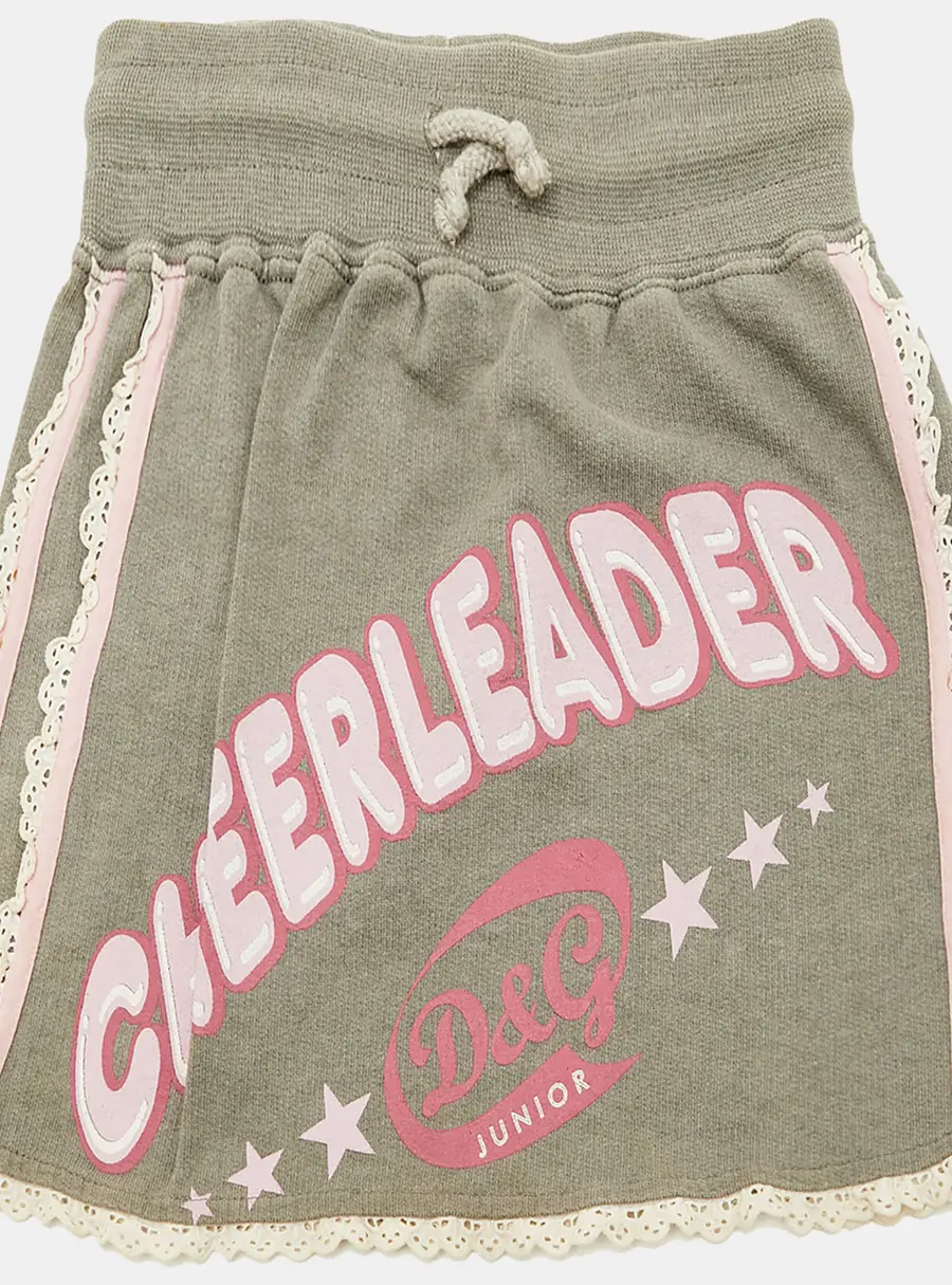 D&G Junior Grey Logo Print Cotton Lace Detail Skirt 6Y