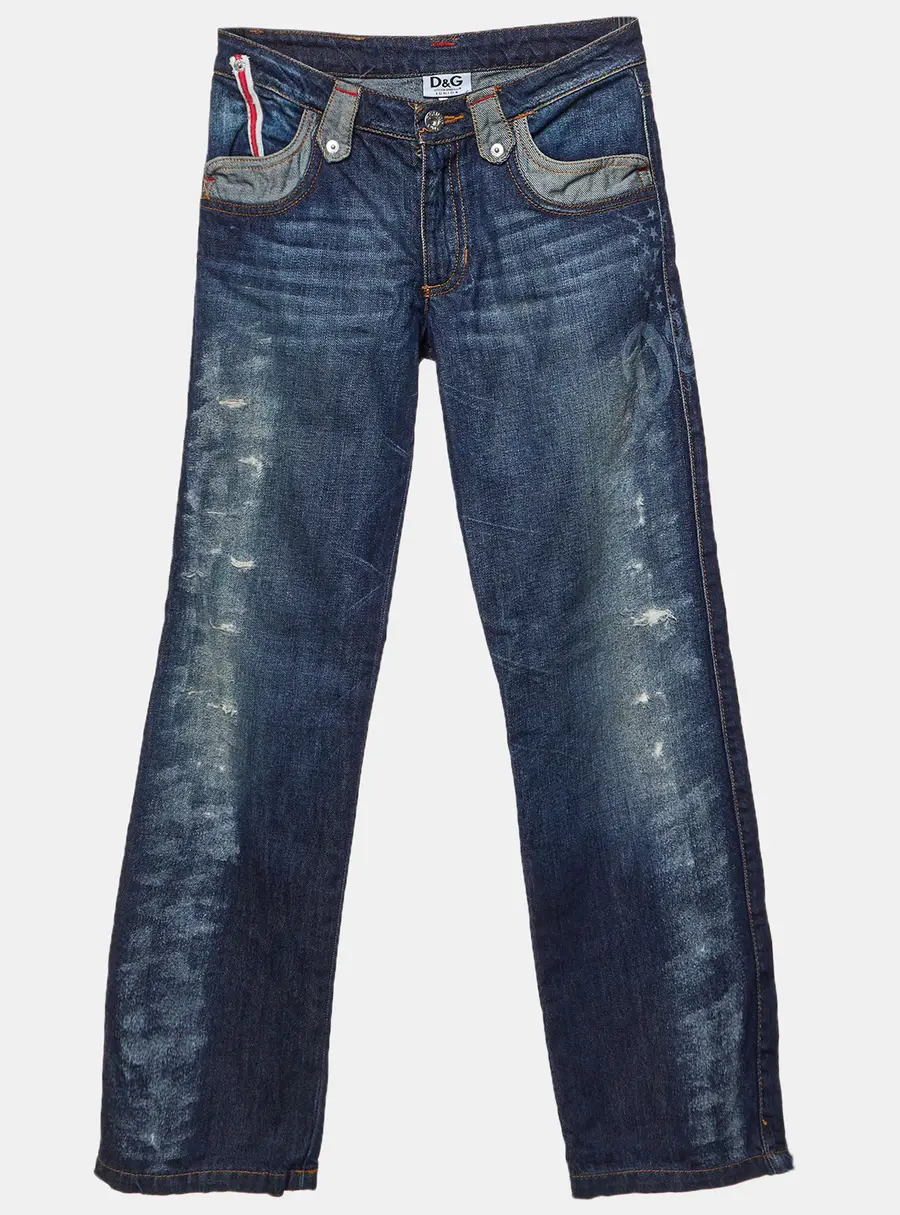 D&G Junior Blue Logo Print Distressed Denim Jeans 10 Y Waist 23"
