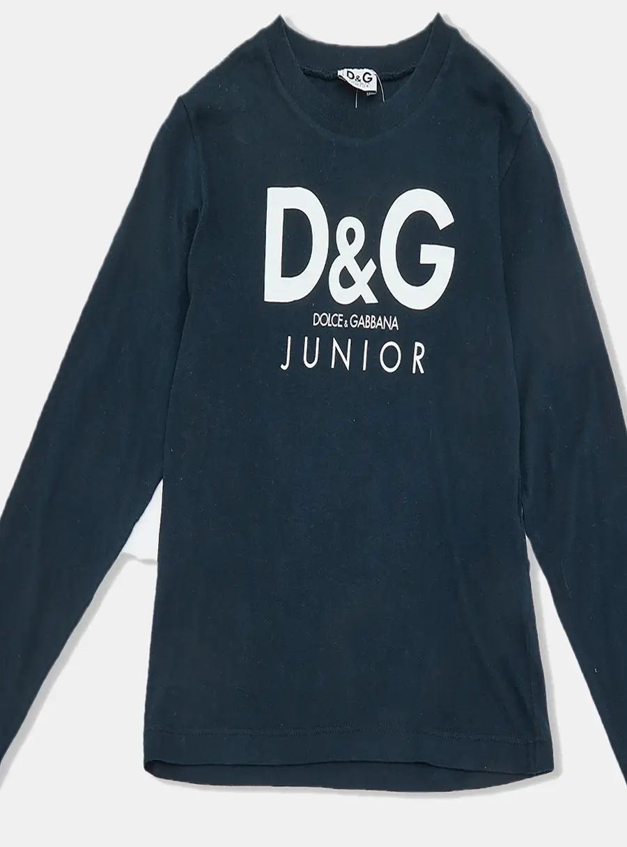 D&G Junior Navy Blue Logo Print Cotton Full Sleeve T-Shirt 8Y