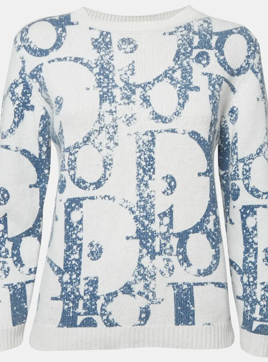 Dior Kids White Oblique Print Wool Blend Sweater 12 Yrs