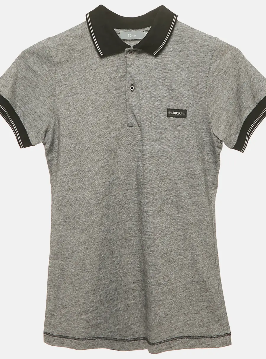 Dior Kids Grey Patterned Cotton Jersey Polo T-Shirt 10 Yrs