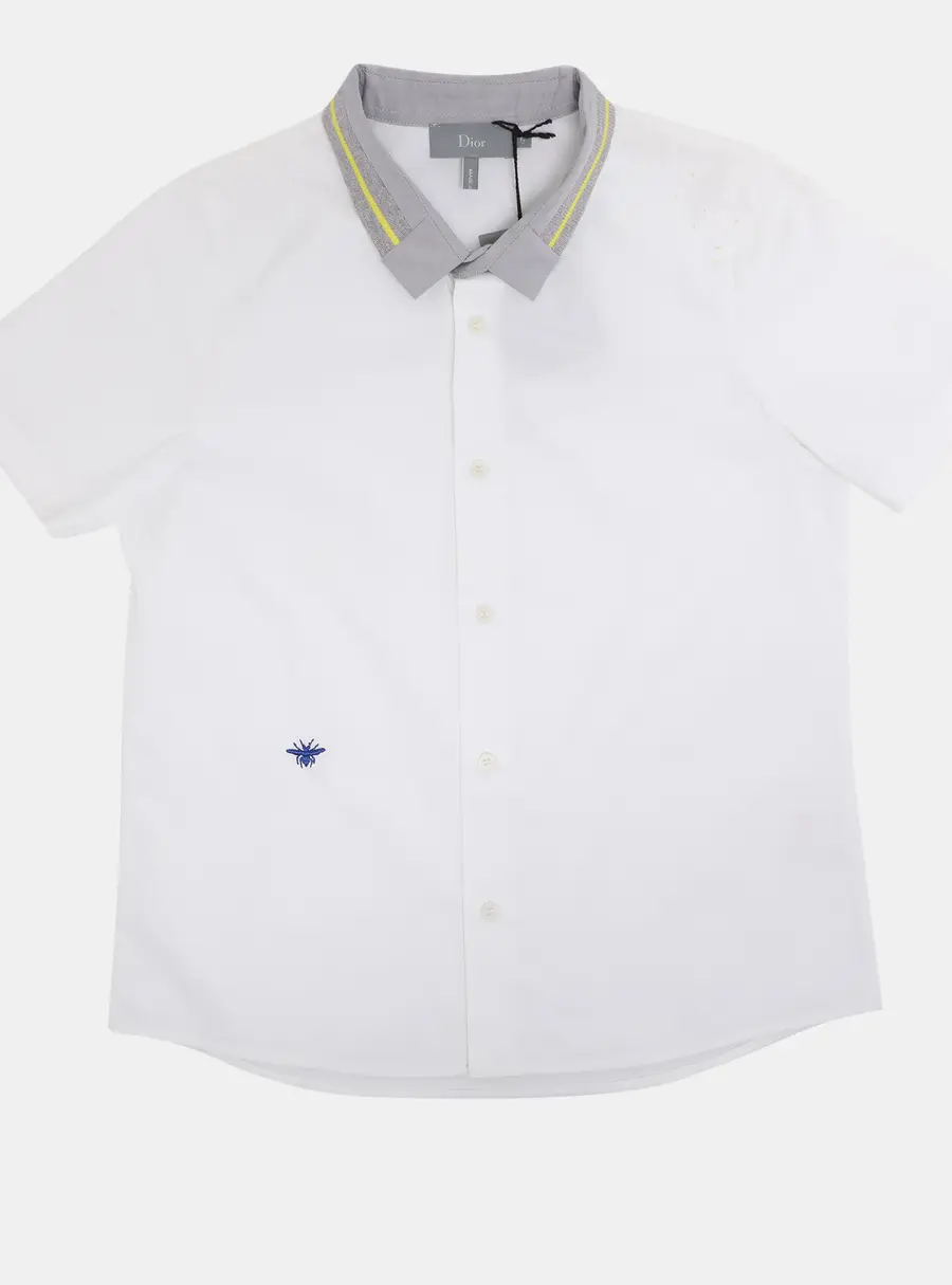 Dior White/Grey Cotton Bee Embroidered Long Sleeve Shirt 6 Yrs