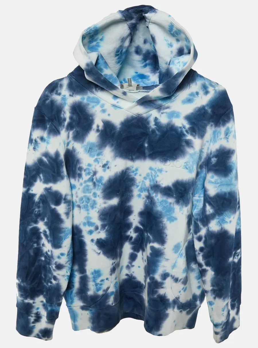 Dior Kids Blue Tie-Dye Cotton Hooded Sweatshirt Size 12 Yrs