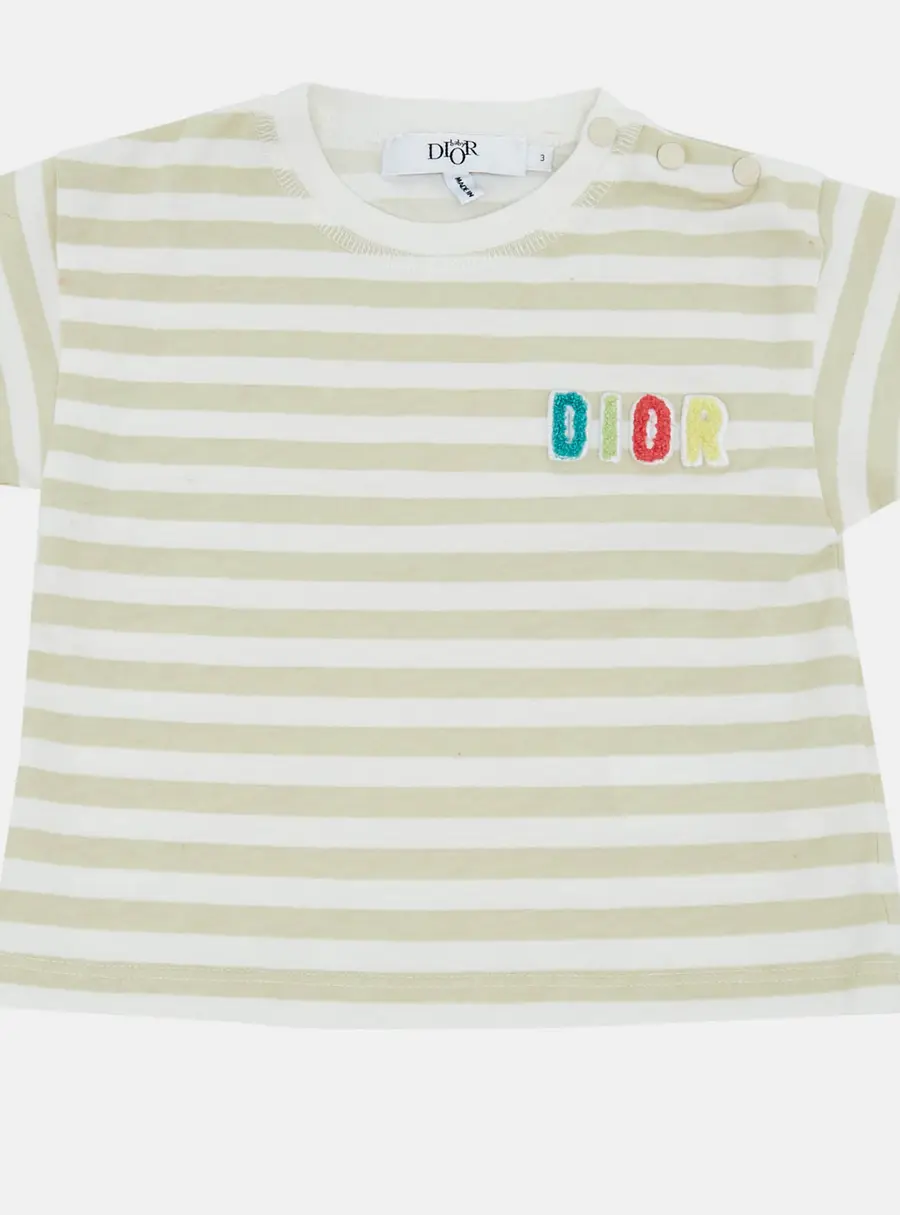 Baby Dior White/Green Striped Jersey T-Shirt 3Yrs