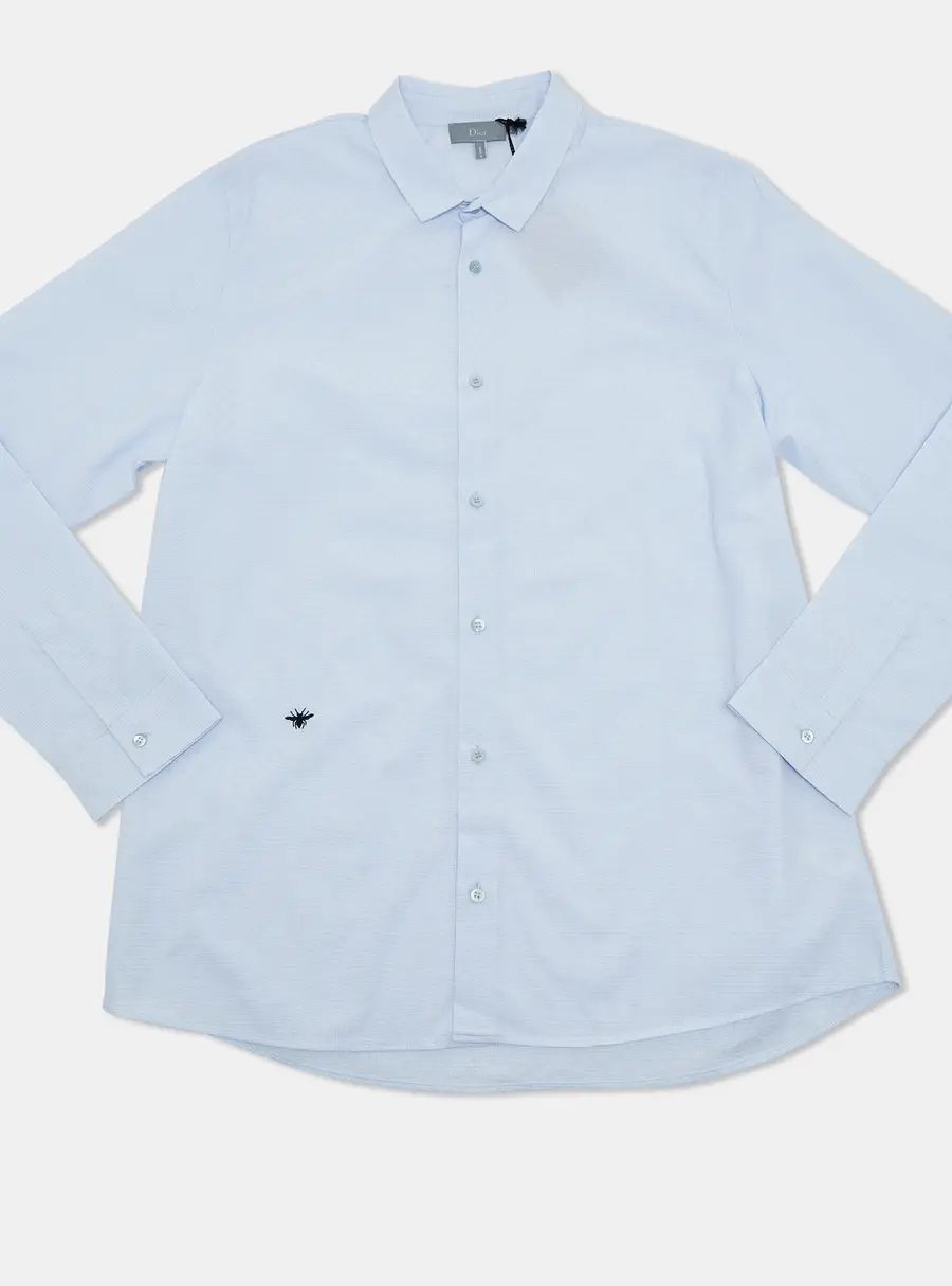 Dior Homme Kids Blue Textured Cotton Long Sleeve Shirt 12 Yrs