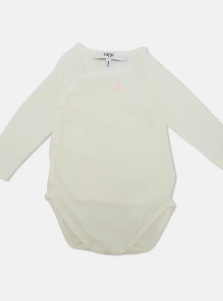Baby Dior White Rose Embroidered Jersey Bodysuit 1 Yr