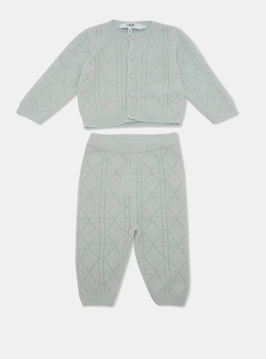 Baby Dior Light Blue Knit Pant and Top Set 3M