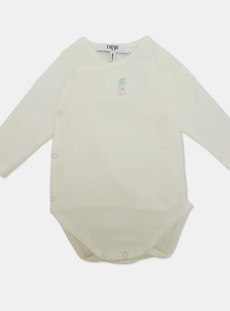 Baby Dior White Bear Embroidered Jersey Bodysuit 1 Yr