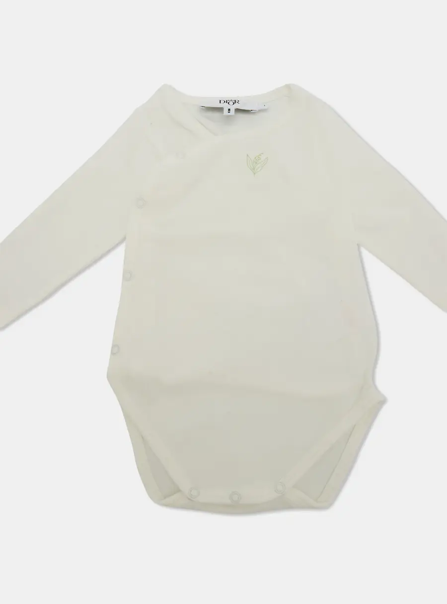 Baby Dior White Leaf Embroidered Jersey Bodysuit 1 Yr