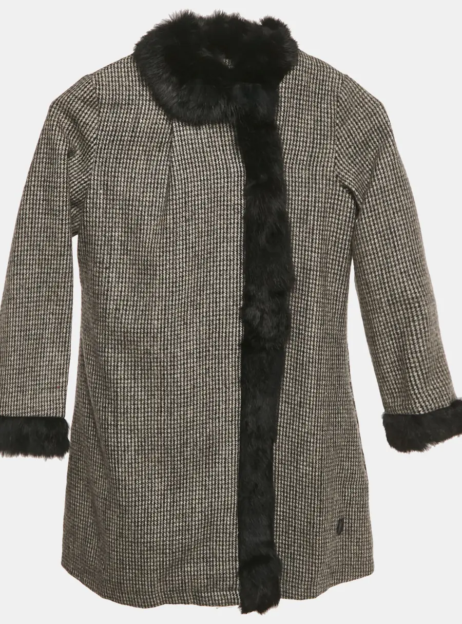 Christian Dior Kids Black Houndstooth Real Fur Trim Jacket 8Yrs