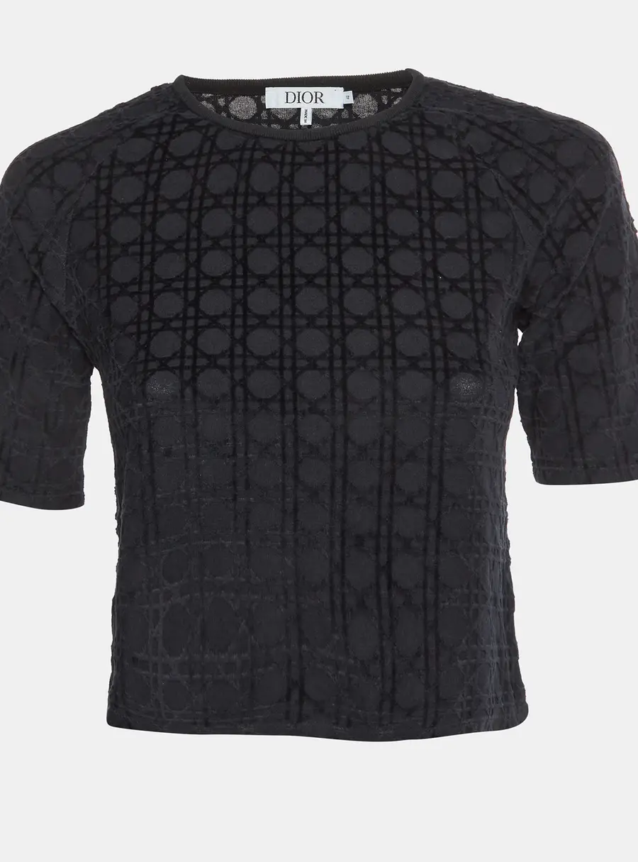 Dior Kids Black Cannage Pattern Velvet and Cotton Knit Top 12 Yrs