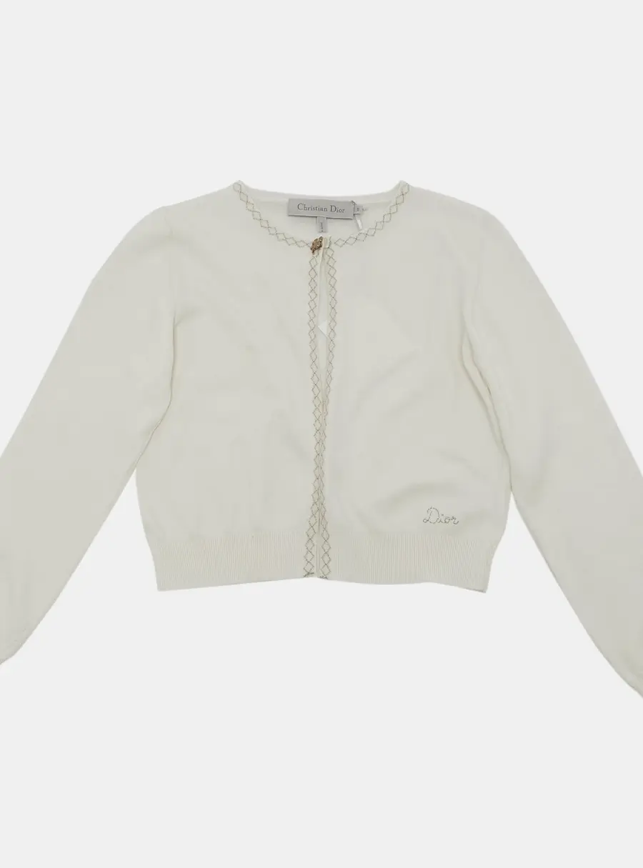 Dior Kids White Cotton Knit Long Sleeve Cardigan 8 Yrs