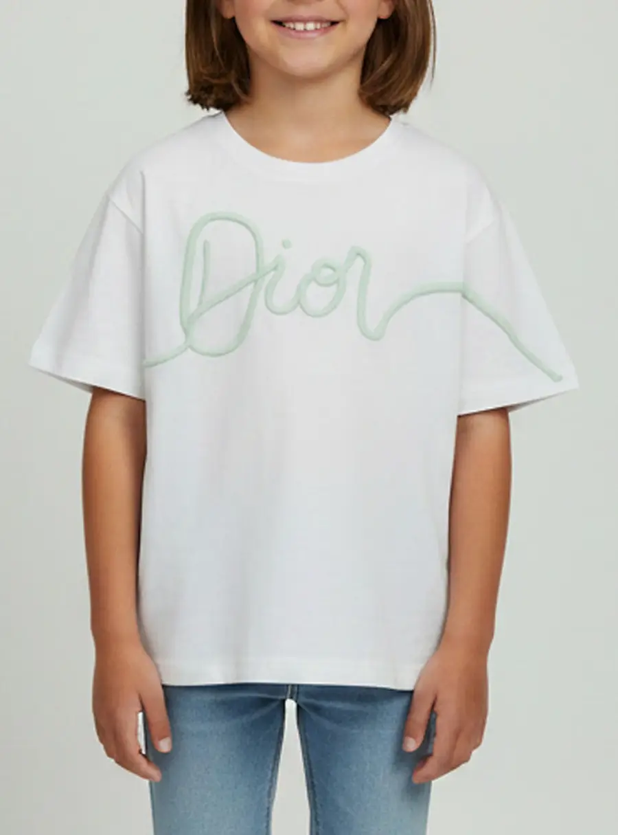 Dior Kids White Logo Embroidered Cotton T-Shirt Size 4 Yrs