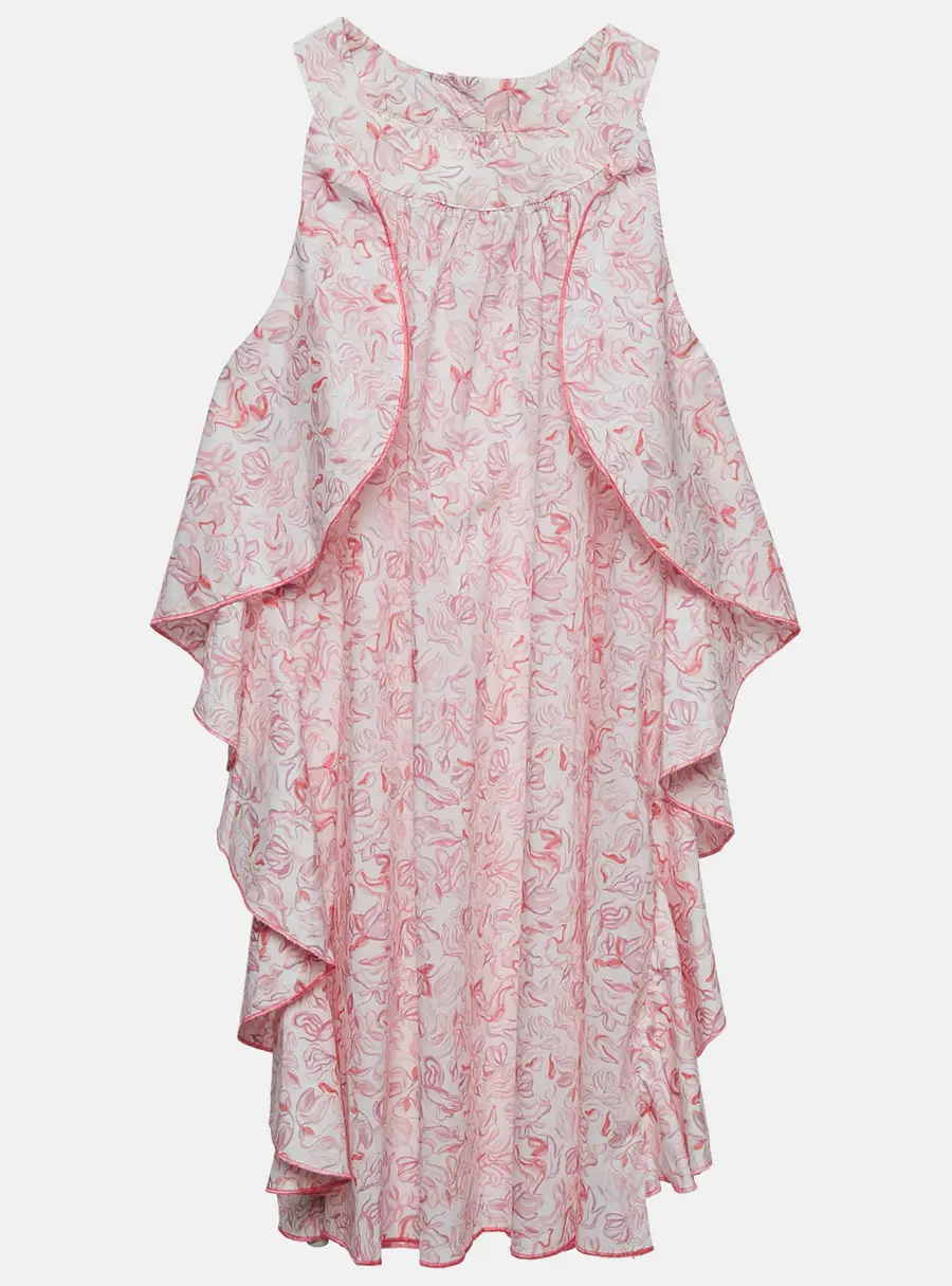 Christian Dior Kids Pink Printed Cotton Ruffle Detail Dress 8 Yrs