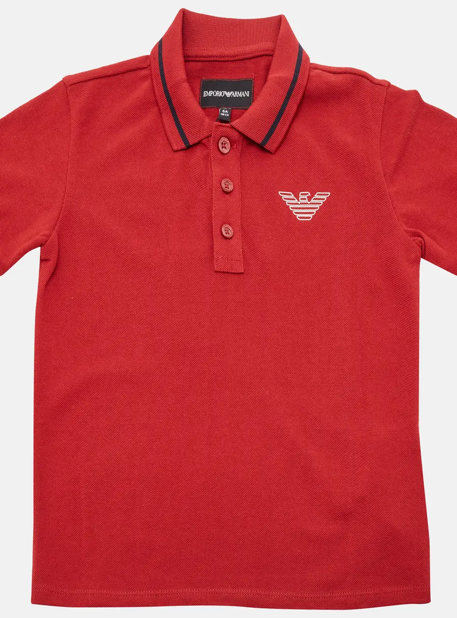 Emporio Armani Kids Red Eagle Logo Print Cotton Pique Polo T-Shirt 6 yrs