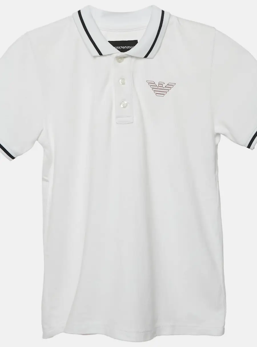 Emporio Armani Kids White Eagle Logo Print Cotton Pique Polo T-Shirt 6 Yrs