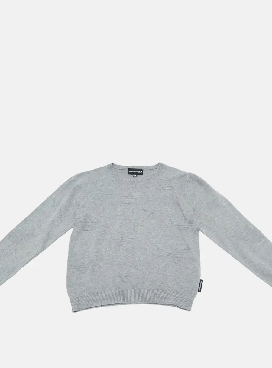 Emporio Armani Kids Grey Monogram Knit Crewneck Sweater 10 Yrs