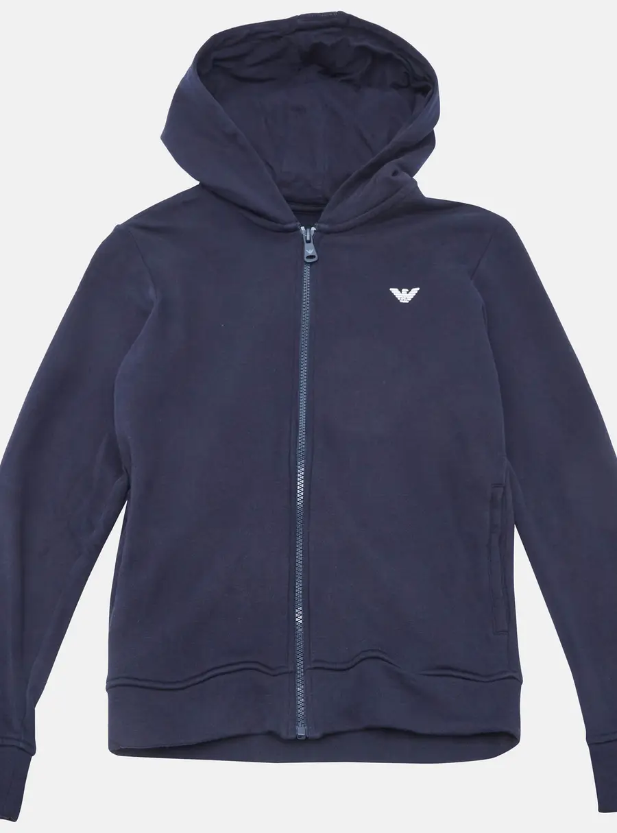 Emporio Armani Kids Navy Blue Cotton Jersey Hooded Jacket 12 Yrs