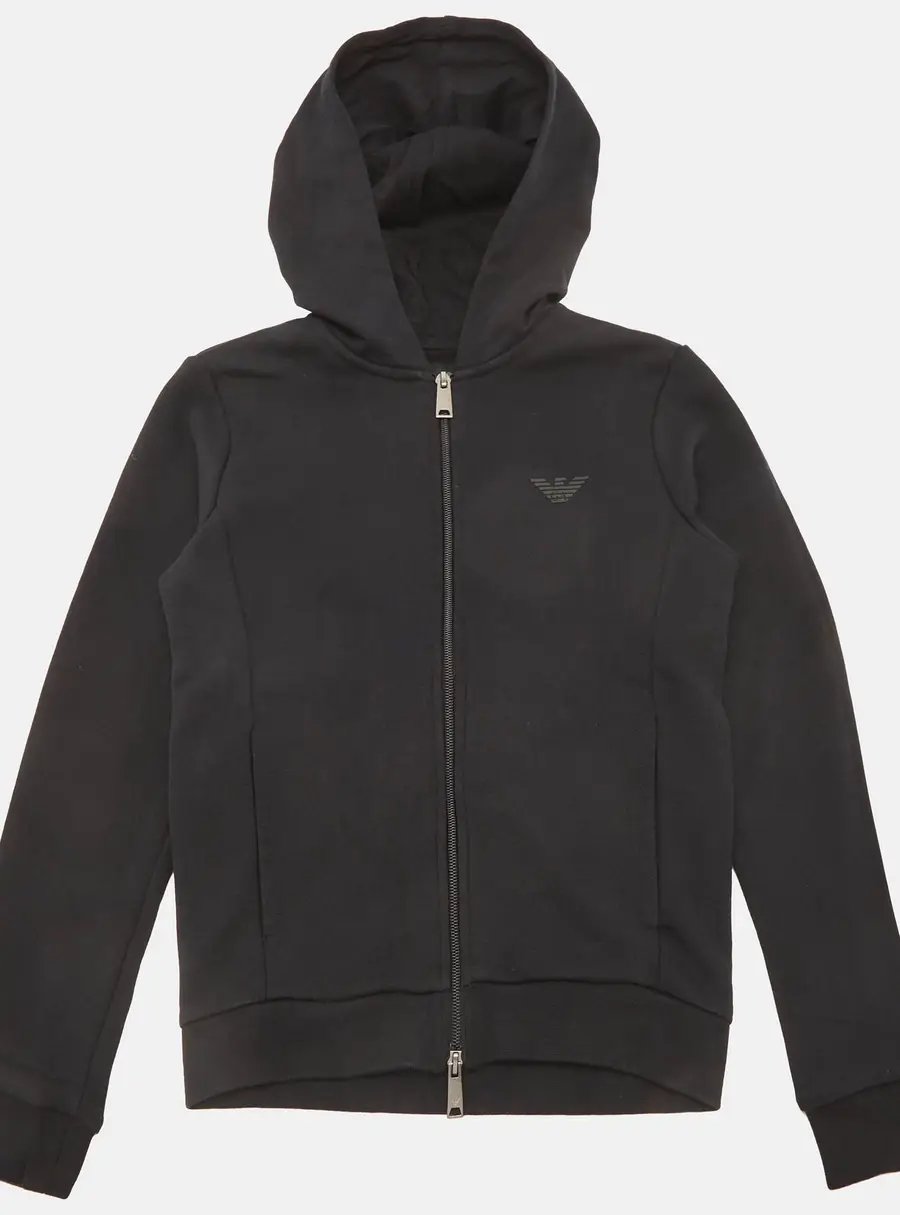 Emporio Armani Kids Black Cotton Knit Hooded Jacket 10 Yrs