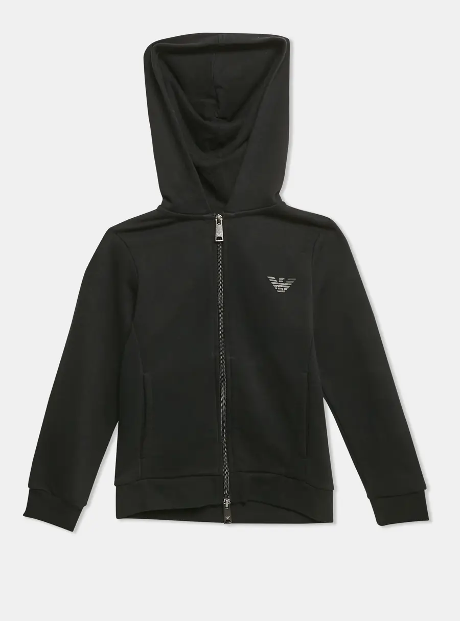 Emporio Armani Kids Black Cotton Knit Hooded Jacket 6 Yrs