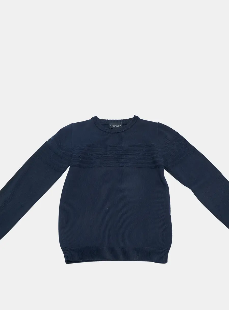 Emporio Armani Kids Navy Blue Logo Intarsia Knit Sweater 10 Yrs