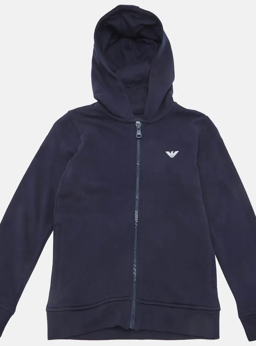 Emporio Armani Kids Navy Blue Logo Trim Cotton Knit Hooded Jacket 8 Yrs