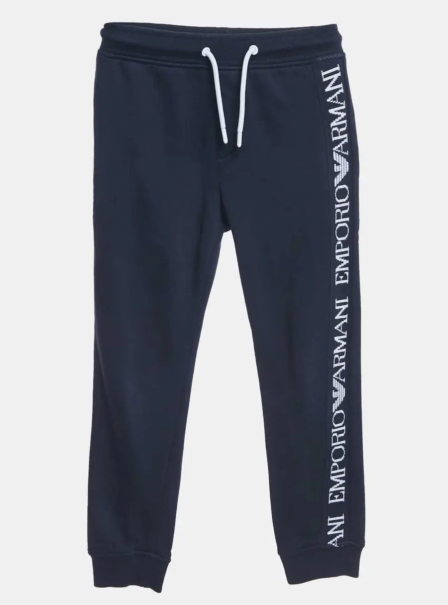 Emporio Armani Kids Navy Blue Logo Side Cotton Knit Sweatpants 7 Yrs