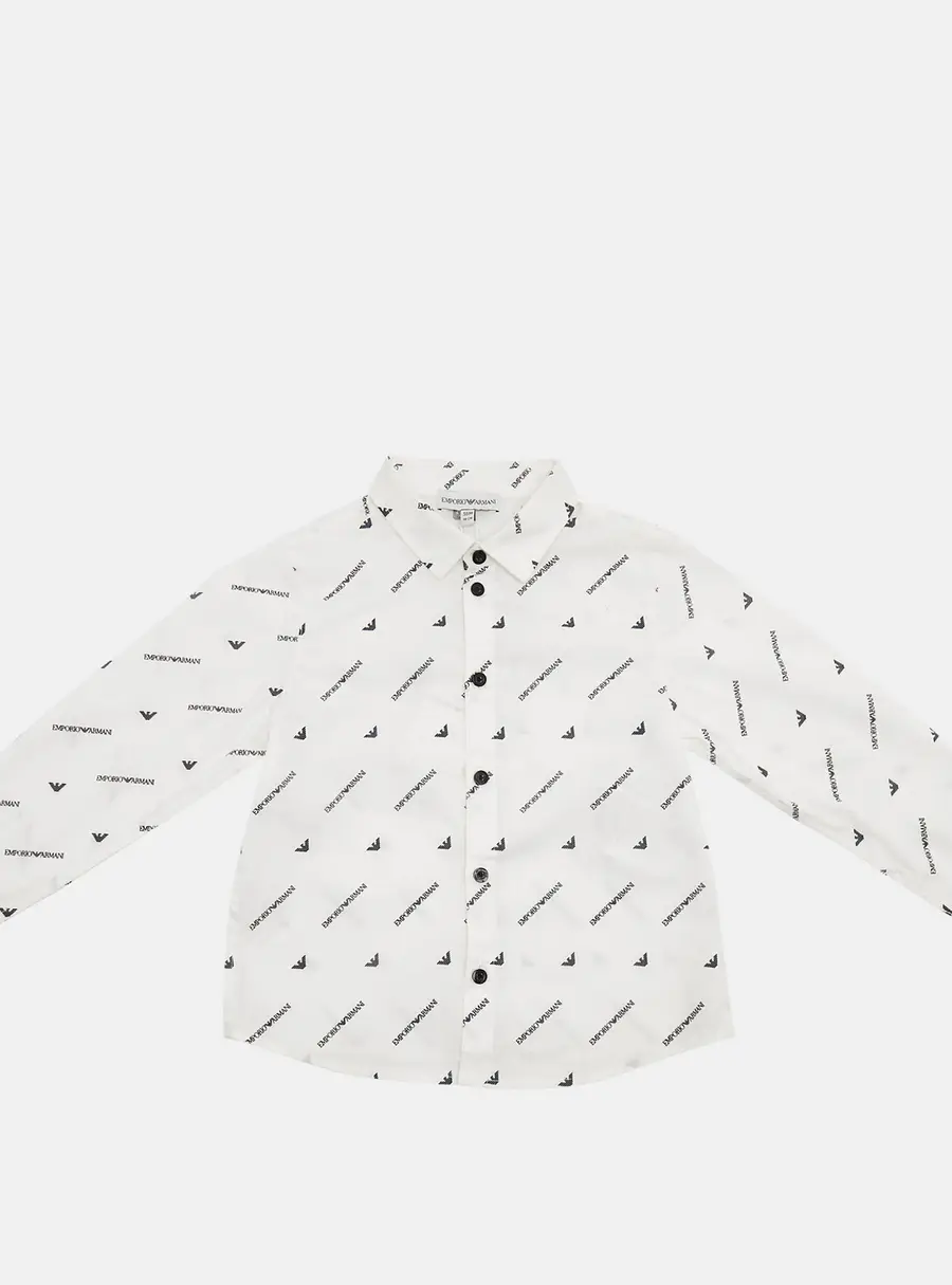 Emporio Armani Kids White Logo Print Cotton Shirt 36M