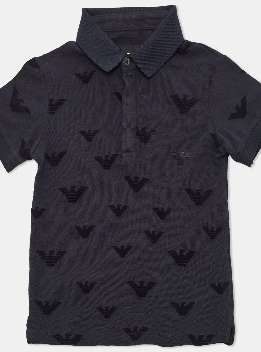 Emporio Armani Kids Navy Blue Logo Flocked Cotton Polo T-Shirt 4 Yrs