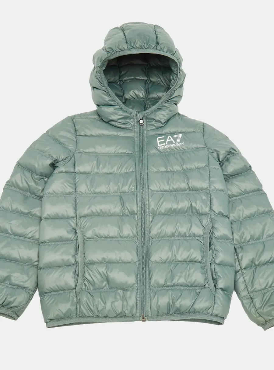 Emporio Armani Kids Sage Green Synthetic Printed Puffer Down Jacket 8 Yrs