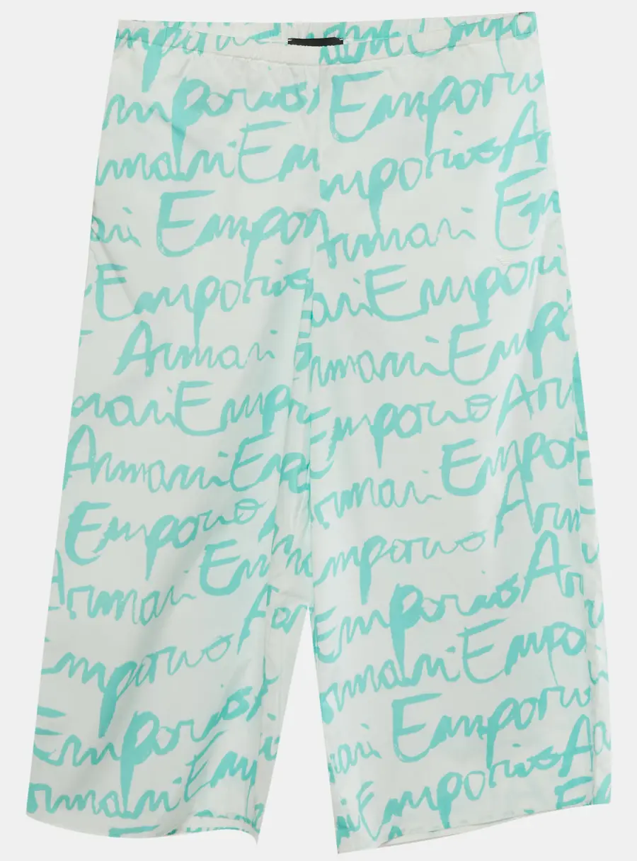 Emporio Armani White/Green Logo Print Cotton Pants 10Yrs