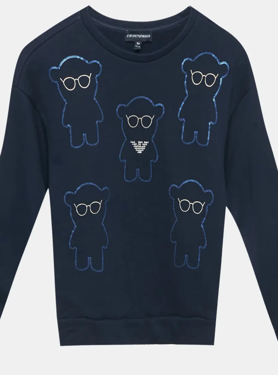 Emporio Armani Kids Blue Sequin Teddy Cotton Sweatshirt 8Yrs