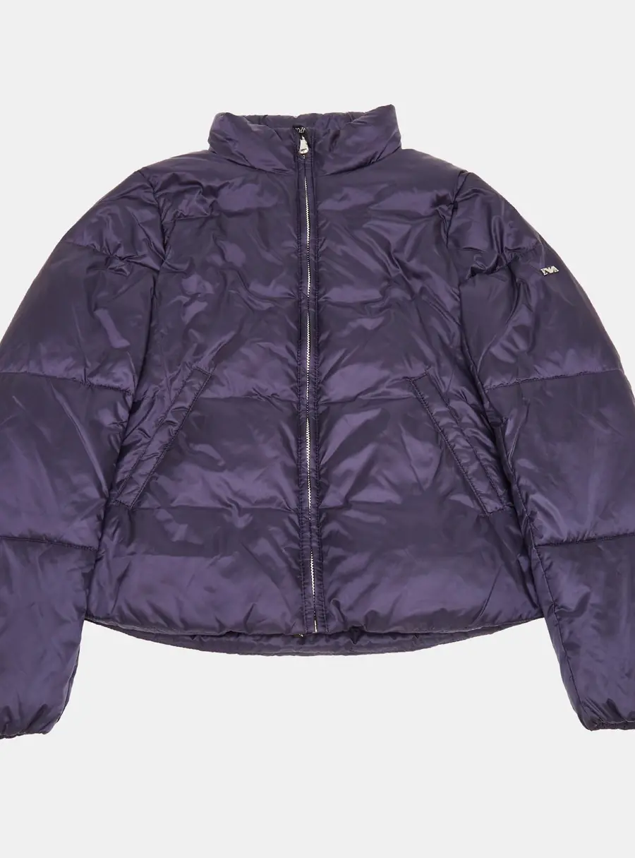 Emporio Armani Kids Purple Synthetic Concealed Hood Puffer Jacket 10Yrs