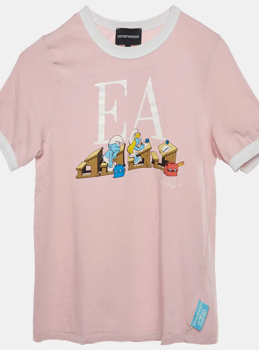 Emporio Armani X The Smurfs Pink Logo Print Jersey T-Shirt 8 Yrs