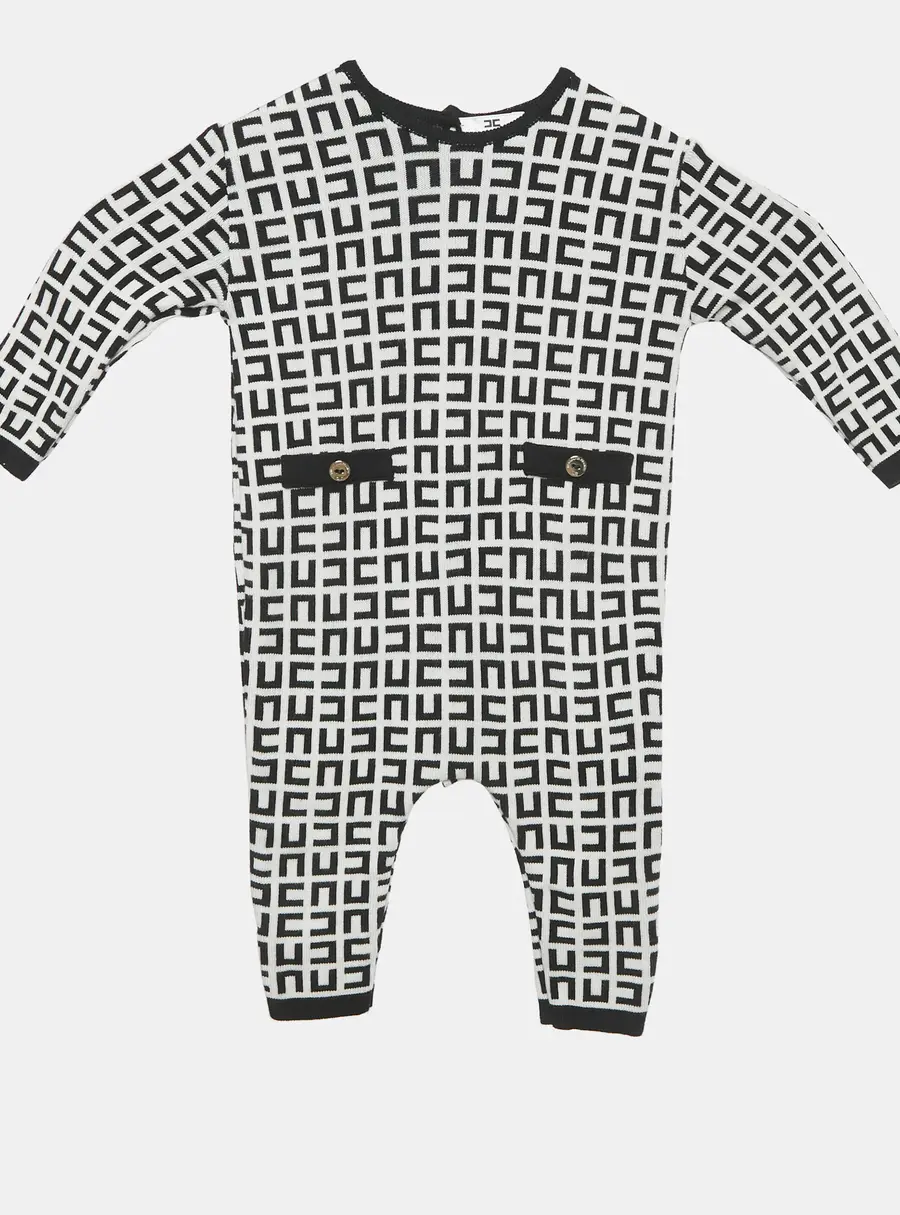 Elisabetta Franchi Black/White Monogram Knit Sleepsuit 6M