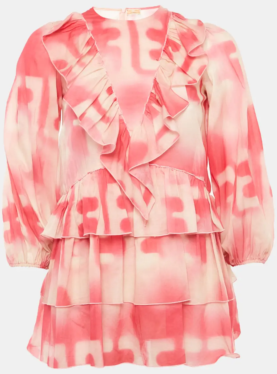 Elisabetta Franchi Kids Pink Printed Cotton Ruffled Dress 10-14 Yrs